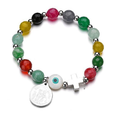 Natural Stone & Stainless Steel ST BENEDICT PROTECTION Medal Charm Bracelet